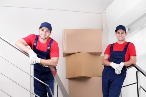 Office relocation setup with labelled boxes and equipment in Marylebone