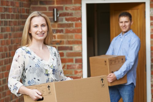 Packed moving boxes and protective materials for a Marylebone home move