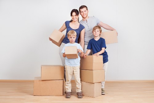 Packed boxes and furniture prepared for a Marylebone house move